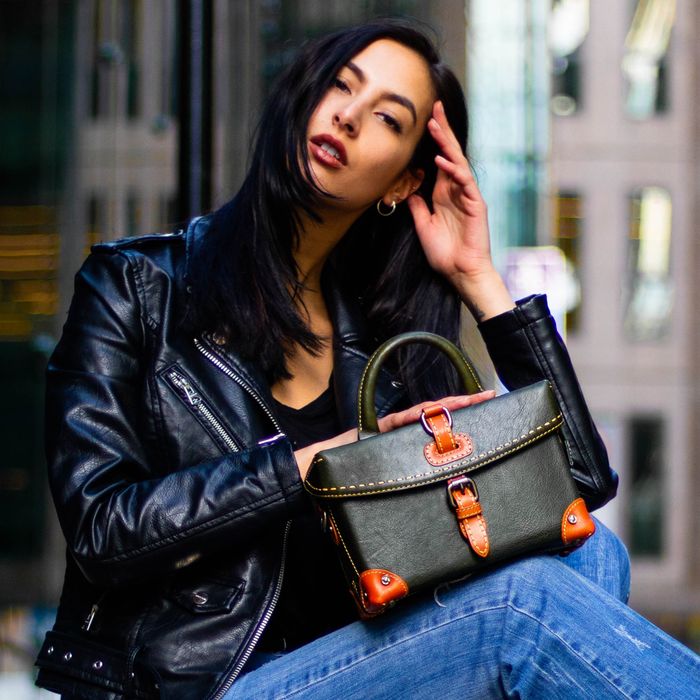 Contrast color retro small luggage style leather bag
